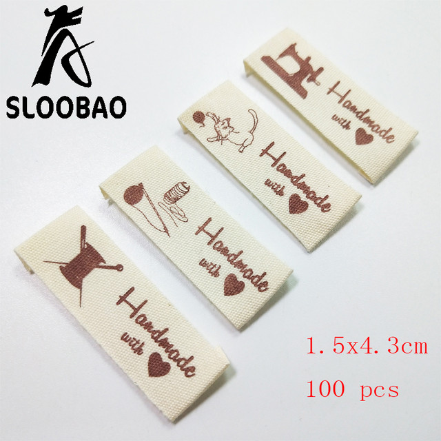 Sloobao 100pcs Hand Made With Love Cotton Printed Label Washable For Clothing  Labels Handmade Embossed Tags
